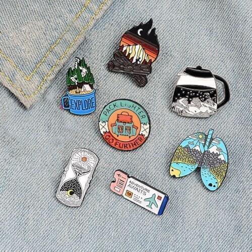 Heart Needle Hourglass Brooch Cup Explore Outdoor Adventure Badge Alloy Brooch with Oil and Paint Air Ticket Brooch Cute Pin