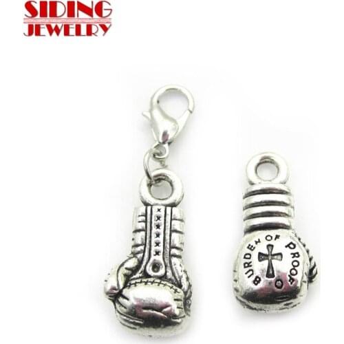 2018 New 20pcs/lot Silver Boxing Gloves Dangle Charms Lobster Clasp DIY Bracelet Necklace Pendant Jewelry Hanging Charms