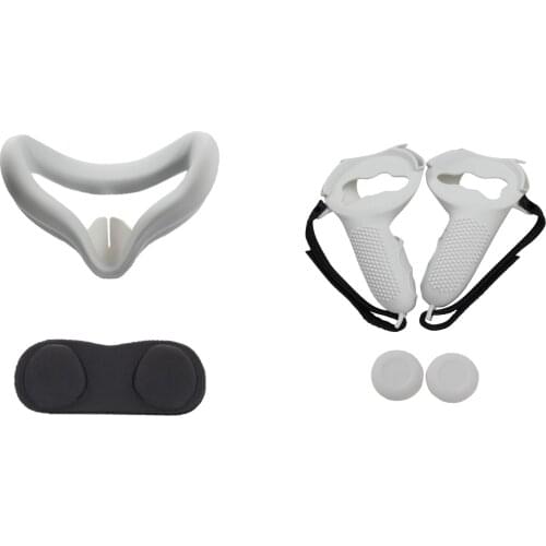 VR Touch Controller Silicone Grip Cover+Adjustable Hand Strap +Thumb Buttom Caps for Oculus Quest 2 VR Protective Accessories