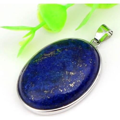 Trendy-beads Personalized Silver Plated Oval Shape Lapis Lazuli Pendant For Christmas Jewelry