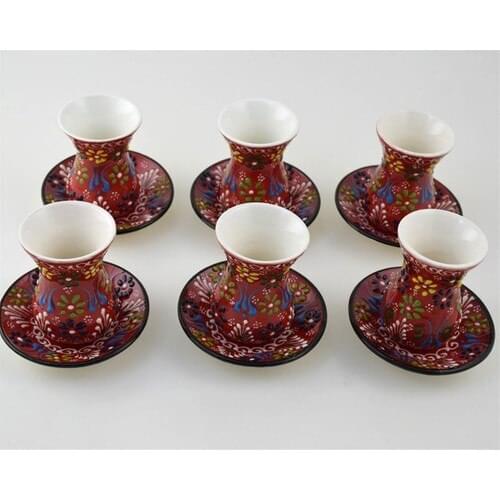Turkish Tea Cup Traditional Turkish Tea Cup Slim Waisted Ceramic 6 Personality Tea Set Lace Decorated Turkish Arab Ottoman KahveSeti
