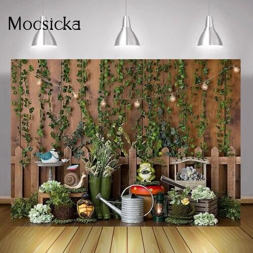 Spring Newborn Children Portrait Backdrop Brown Wood Wall Flowers Birthday Cake Smash Photo Background Wild Jungle Photocall