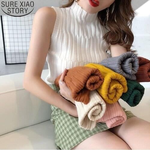 Spring Summer 2021 New Chic Sweater Vest with Half High Collar Casual Sleeveless Tops Bottoming Shirt Blusas Mujer Clothes 15661