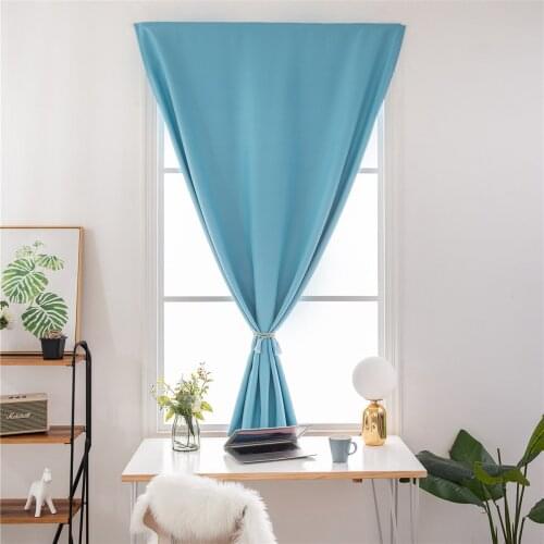 Velcro Strap Punch-free Installation Blackout Curtain Dust-proof Solid Drapes for Kitchen Bedroom Living Room Window Drape Panel