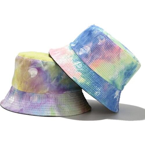 2020 New Fisherman Hat Women Autumn And Winter Japanese Harajuku Tie Dye Corduroy Panama Hat Travel Sun Bucket Hat For Men