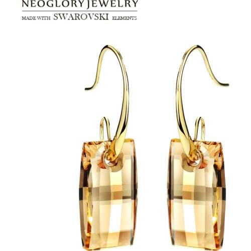 Neoglory Crystal Long Dangle Earrings Rectangle Shaped Elegant For Women Gold Color Embellished With Crystals From Swarovski