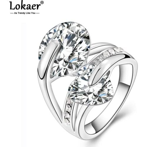 Lokaer Luxury Rings Micro Double Cubic Zirconia Round Shape Ring Silver Color Fashion Jewelry For Women DropShipping R15071