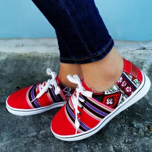 Women Flat Bohemia Ethnic Shoes Couple Men Colorful Ladies Lace Up Female Lace Up Plus Size Summer Board Ladies Sneakers Comfort
