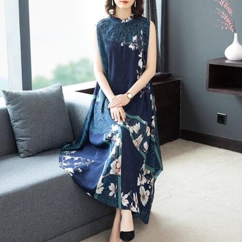 2021 Mulberry Silk Sleeveless Maxi Dresses Spring Summer 4XL Plus Size Vintage Runway Dress Elegant Women Bodycon Party Vestidos
