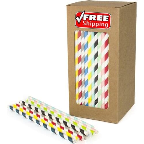 100pcs/Box Stripe Paper Straws Bulk,Red Black Green Light Blue Pink Mint Green Grey Yellow Party Coffee Bar Drinking Restaurant