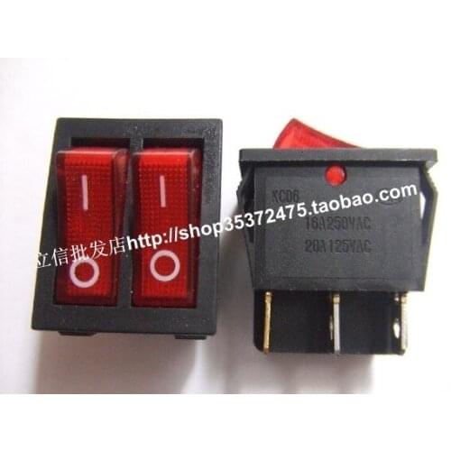 12pcs Rocker switch Red/green double rocker switch 250V switch KCD6 6P illuminated