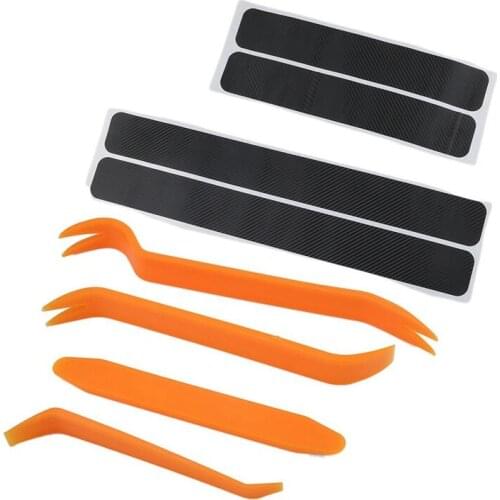 4PCS/Set Car Accessories Door Sill Scuff Welcome Pedal Protect Carbon Fiber Stickers & Auto Door Removal Pry Open Tools Kit Trim
