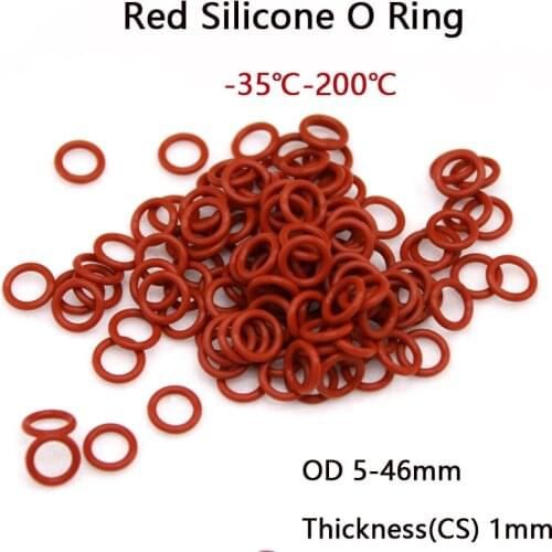 5-100pcs Thickness(CS) 1mm Food Grade Sealing Ring OD 5-46mm Red Silicone O Ring ID 3-44mm Waterproof And Insulated -35℃-200