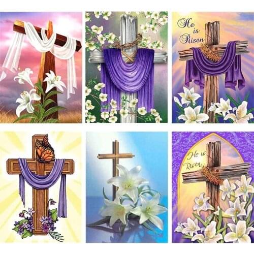 5D DIY Diamond Painting Religion Christian Cross Stitch Flower Full Drill Religious Picture of Rhinestone Mosaic Wall Decor Art