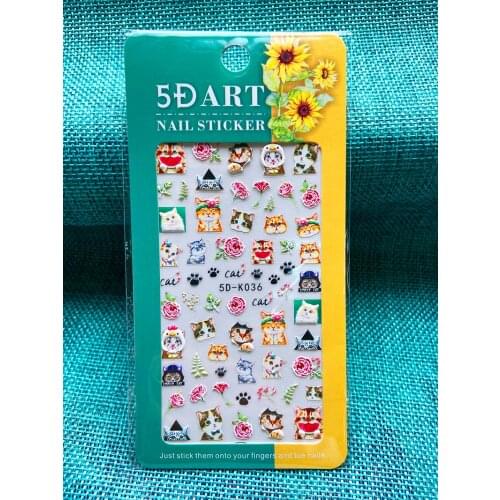 5D Nail Sticker Anaglyph Effect Rose Flower Cute Cat Nail Art Decorations Animal Nailart Adhesive Manicure Accessories