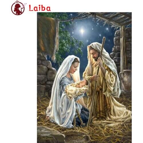 Diamond Embroidery Jesus religious mother and child Full Square round Diamond Mosaic Art Painting Cross Stitch Wall Decor