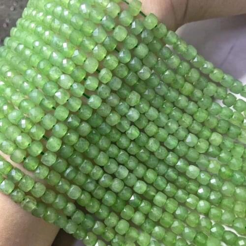 Loose beads green Russian jade square faceted shape 4.5mm DIY jewelry nature 14inch
