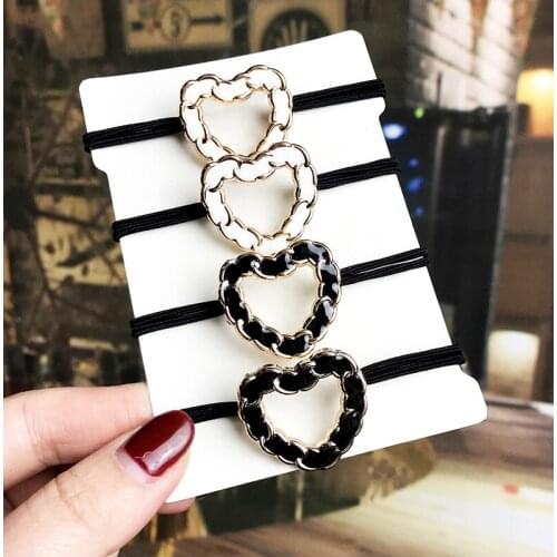 Black and white polka dot square love heart round head rope cute Mori girl tie hair rubber band hair ring headdress