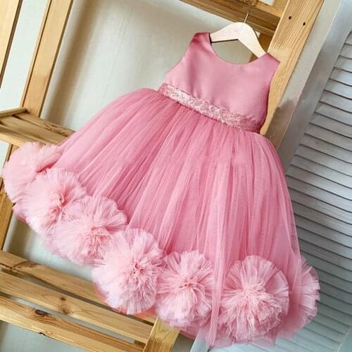 2021 Summer Big Flower Kids Fluffy Dress For Girls Costumes Baby Girl Party Tutu Dress Wedding Princess Dresses Child Vestido