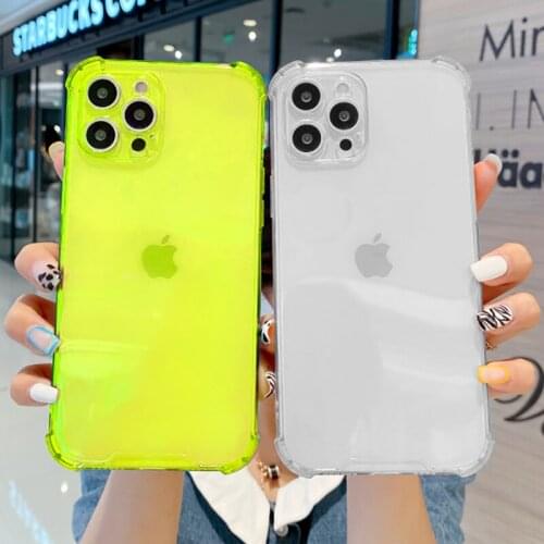 Fluorescent Clear Shockproof Phone Case For iPhone 12 11 Pro Max XS Max X 12 11 7 8 Plus SE 2020 Soft Silicone Bumper Back Cover