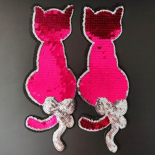 T shirt Women iron on patch sequins 22cm red cat deal with it biker patches for clothing stickers 3d t shirt mens free shipping