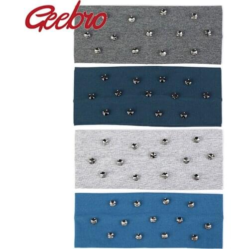 Geebro Casual Women Elastic Hairbands Rhinestones Crystal Bead Handmade Headbands For Girls Female Cotton Turban Hair Accessorie