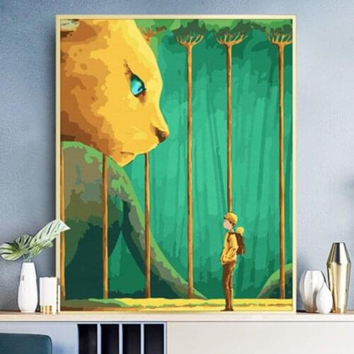Paint By Number Giant cat and man HandPainted DIY Gift Kit Drawing On Canvas Oil Painting Picture Wall Art Home Decoration