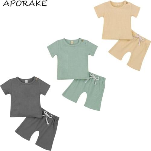 2021 0-18M Infant Baby Girl Boy Clothing Set Summer Casual Solid Color Short Sleeve T-shirt+Shorts Loose 2pcs Outfits
