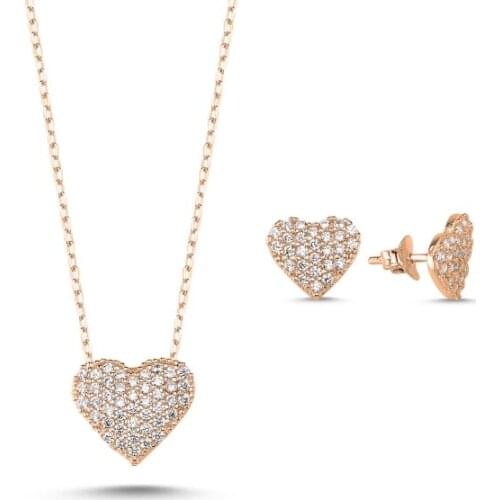 Kutaydan Zircon Cubic Zirconia Heart 925 Sterling Silver Set Made in Turkey