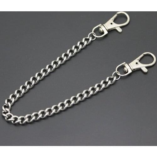 Metal Wallet Curved Chain Leash Pant Jean Keychain Ring Clip Mens Hip Hop Flat Stainless Steel Necklace Jewelry