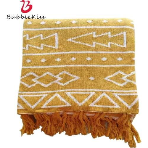 Bubble Kiss Modern Geometric throw Blanket Yellow Tassel Thread Blanket Home Sofa Blankets Office Siesta Travel Portable Blanket