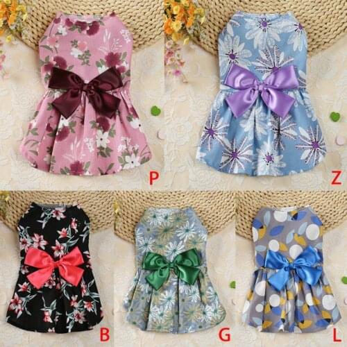 Dog Dresses Pet Puppy Bowknot Princess Dog Summer Sweet Floral Skirt Wedding Dresses Apparel York Dog Clothing