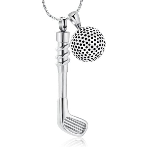 Cremation Golf Clubs with Ball Jewelry for Ashes Urn Necklace Stainless Steel Keepsake Memorial Pendant