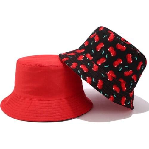2021 New Fruit Cherry Bucket Hats For Girls Women Two Side Reversible Fisherman Hat Panama Bob Hat Summer Sun Hat