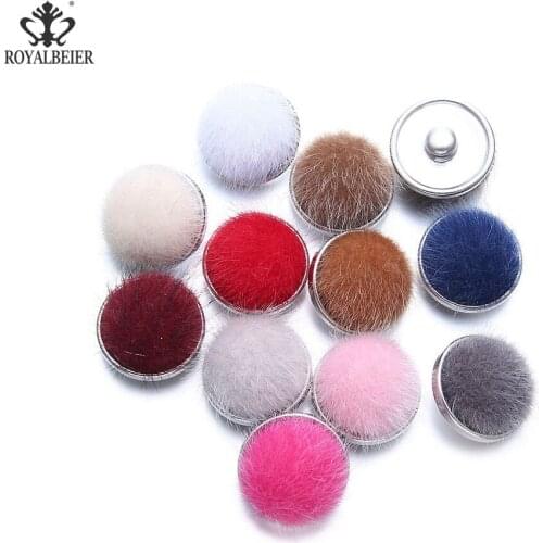 RoyalBeier Wrasse Rabbit Hair 18mm Snap Buttons 12pcs/Lot Multicolor Soft Fur Snaps For DIY Bracelet Charm Unisex Jewelry Bijoux