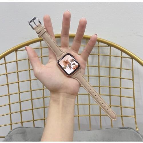 Slim Thin Leather Loop for Apple Watch Band 40mm 44mm 38mm 42mm Bracelet Strap Correa for iWatch SE 6 5 4 3 2 1 Women Wristband