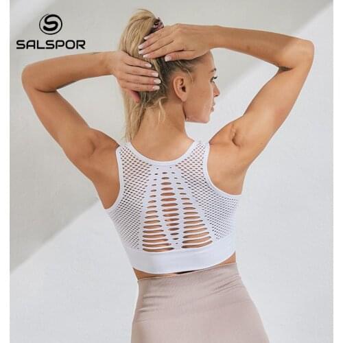 SALSPOR Women Sexy Fitness Seamless Sports Bra with Removable Cups High Support Workout Crop Top Bra Back Cutout Activewear
