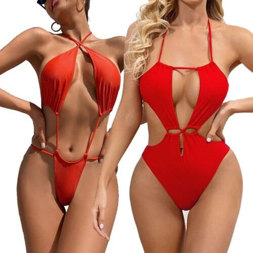 Sexy Bandage One Piece Swimsuit Women Mini Swimwear High Cut Out Monokini Backless String Thong Bathing Suit Bodysuit Beach Wear