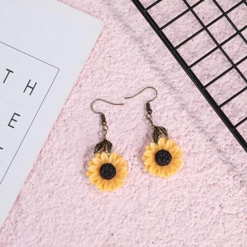 Sunflower Earrings Flower Ear Hook Yellow Big Earrings Temperament Net Red Personality Exaggerated Earrings Summer Wild