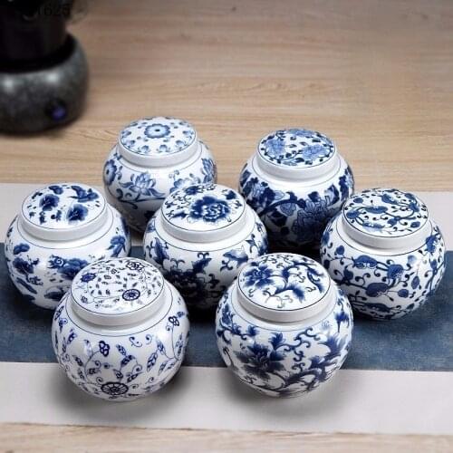 Blue and White Porcelain Food Storage Jar Coffee Bean Tea Caddy Household Ceramic Candy Nut Sealed Pot Tea Organizer Home Decor