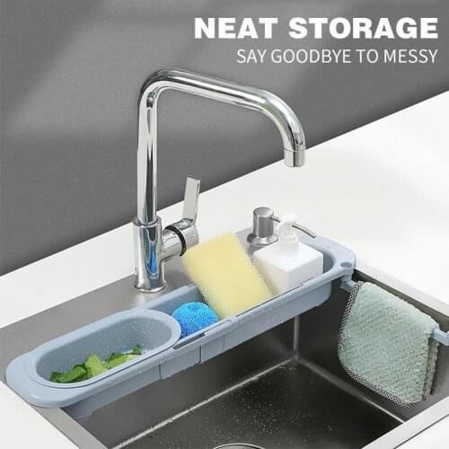 Telescopic Sink Kitchen Drainer Rack Storage Basket Bag Sponge Holder Adjustable Bathroom Holder For Home Kitchen Dropshipping