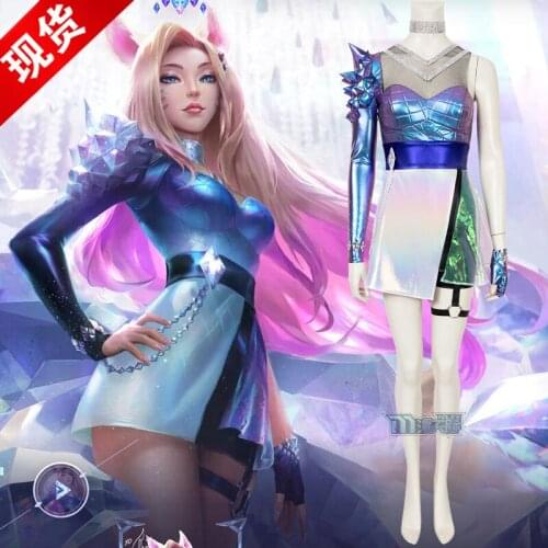STOCK Amine Game LOL S10 KDA Ahri Cosplay Costume The Nine-Tailed Fox Singing Clothes Sizes XS-XXXL 2021 New