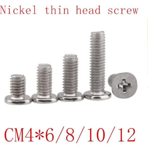 500pcs CM4 type M4*4/5/6/8/10/12 steel with nickel CM low thin short head screw Large Flat Head Cross Thin Edge Flat Screw