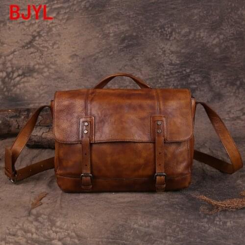 Vintage Distressed Leather Men Shoulder Bag Portable Messenger Bag Street Leather Bags Hand-colored Motorcycle Tide Male Soft Tc
