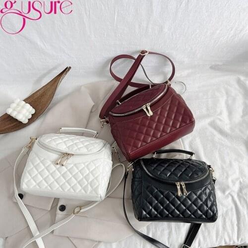 Gusure Vintage Diamond Pattern Crossbody Bags For Women PU Leather Small Handbags and Purse Ladies Luxury Brand Messenger Bags
