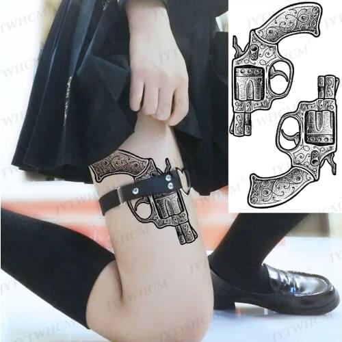 Waterproof Temporary Tattoo Sticker Gun Pistol Tatto Sexy Lips Lace Flash Tatoo Fake Tattoos Girl Womens Taty Leg Accessories