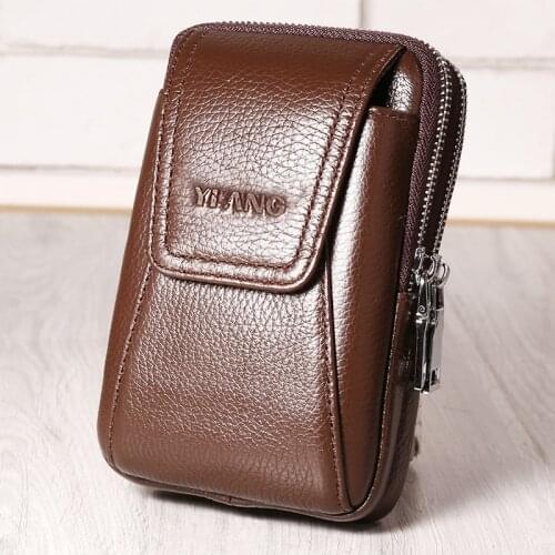 High Quality Men Cowhide Genuine Leather Military Cell/Mobile Phone Pouch Cover Case Skin Hip Belt Bum Purse Fanny Waist Packs