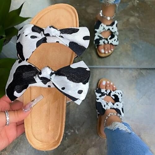 Women Slippers 2020 New Cow Bow Slides Womens Graffiti Flast Ladies Fashion Beach Footwear Summer Woman Shoes Dropshipping