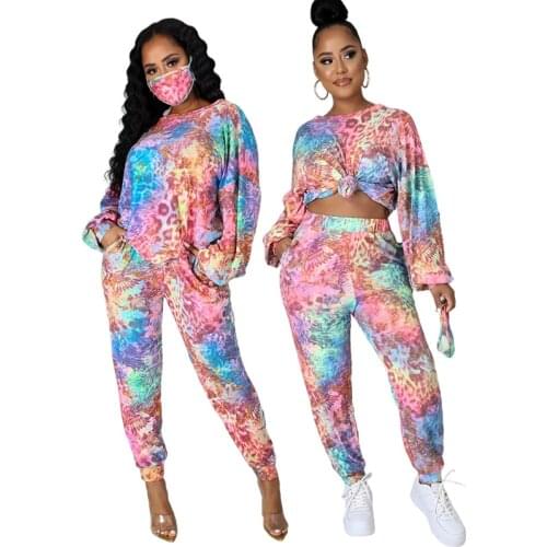 Autumn Winter Loungewear Women Two Piece Pants Sets Tie Dye Long Sleeve Sweatshirt Top Female Casual Trousers Track Jogger Suit