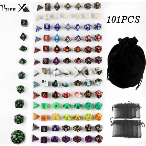 101PCS Dice with Bag Polyhedral D4 D6 D8 D10 D10% D12 D20 ,D30,D60 for RPG DnD Board Game Xmas Gifts